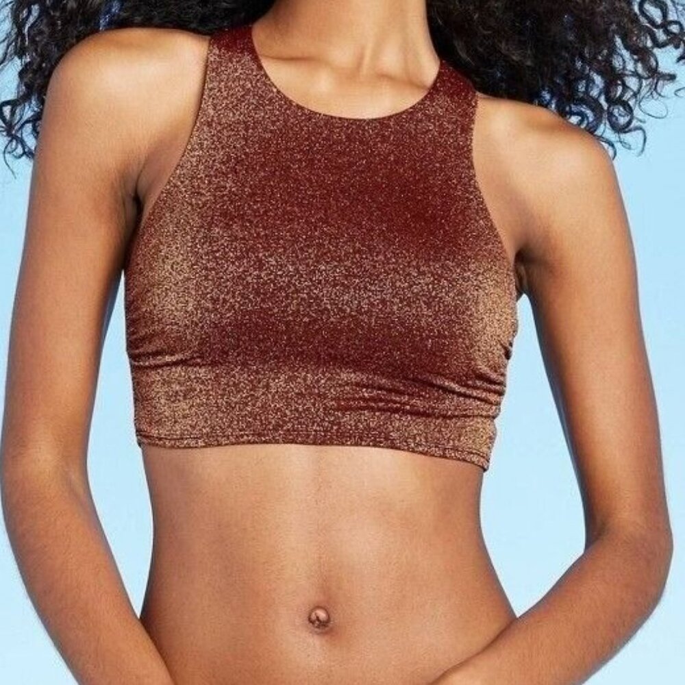 Xhilaration Bikini Top Juniors‎ Small (0-2) Raisin Metallic Textured High Neck